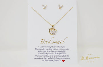 Swarovski Crystal Butterfly In A Heart Bridesmaid Jewelry, Bridesmaid Earrings And Necklace, Crystal Earrings, Maid Of Honor Gift Cz